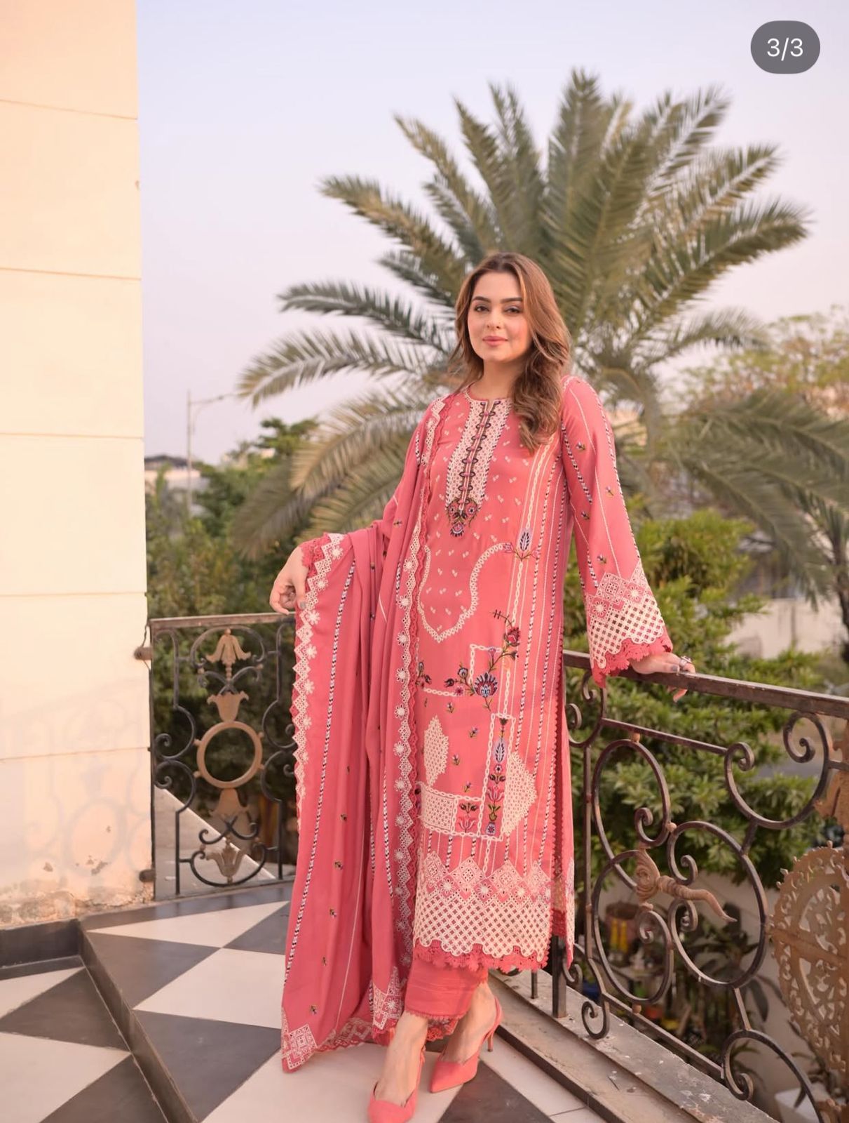 Winter Blossom Pink Luxury Embroidered 3-Piece Suit