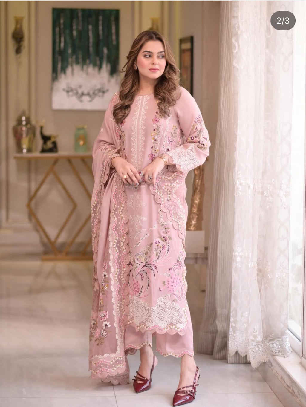 Soft Rose Winter Luxury Embroidered 3-Piece Suit