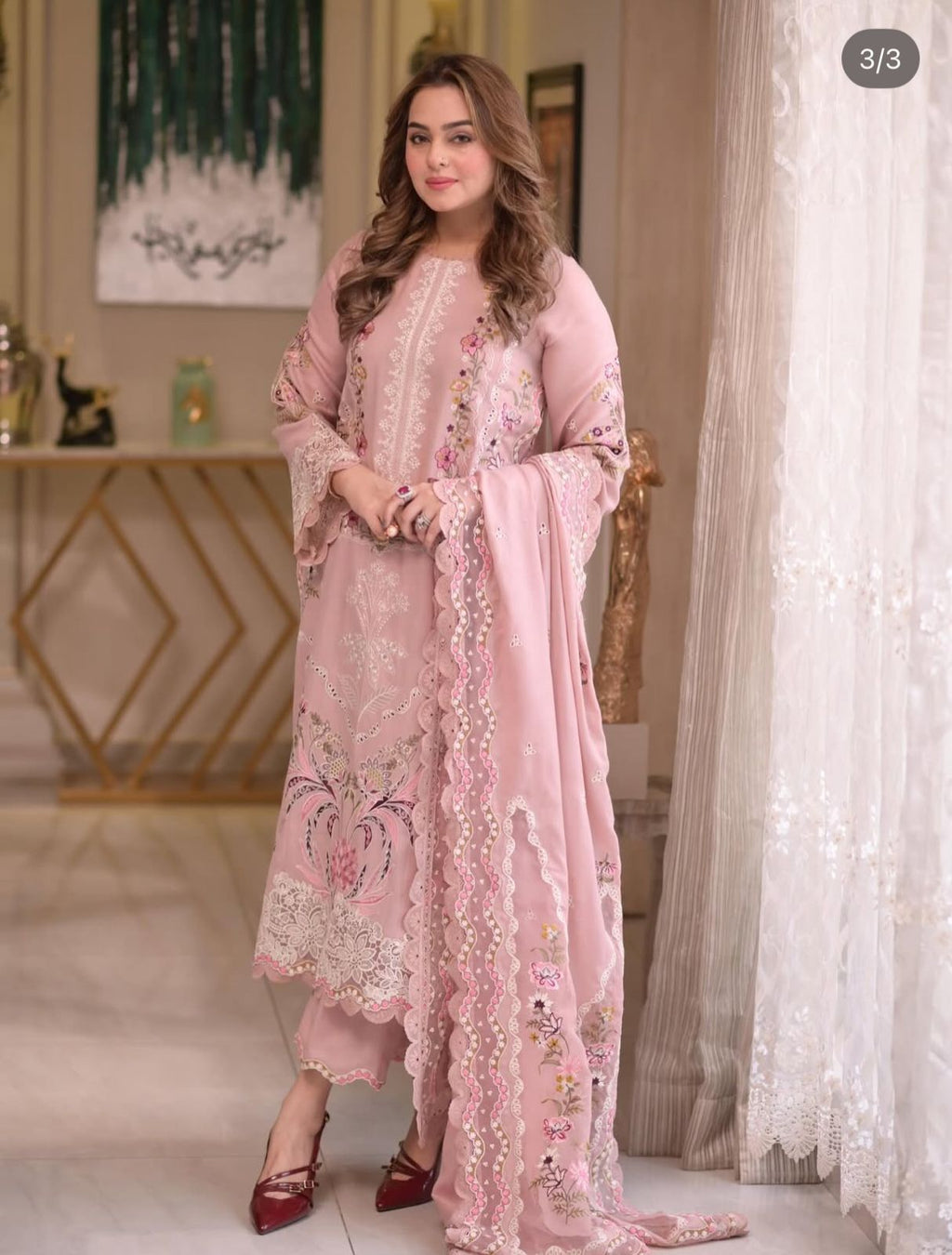 Soft Rose Winter Luxury Embroidered 3-Piece Suit
