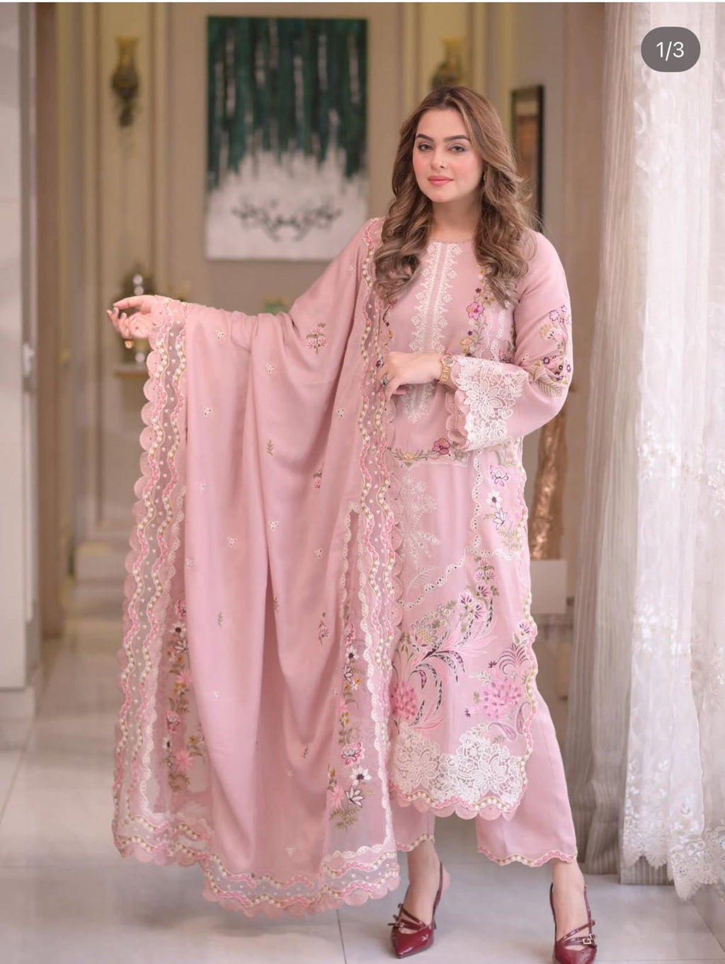 Soft Rose Winter Luxury Embroidered 3-Piece Suit