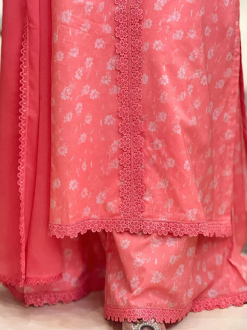 Coral Bloom Embroidered 3-Piece Suit