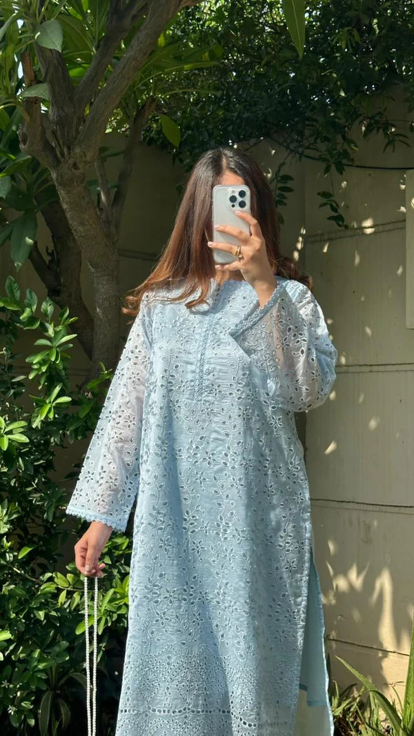 Embroidered Powder Blue Kurti