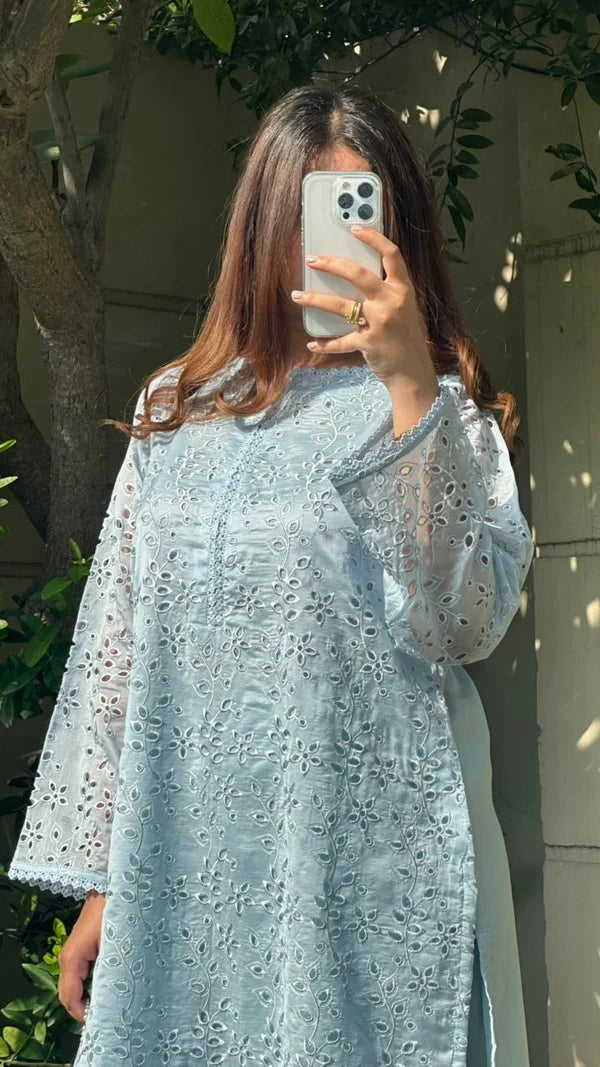 Embroidered Powder Blue Kurti