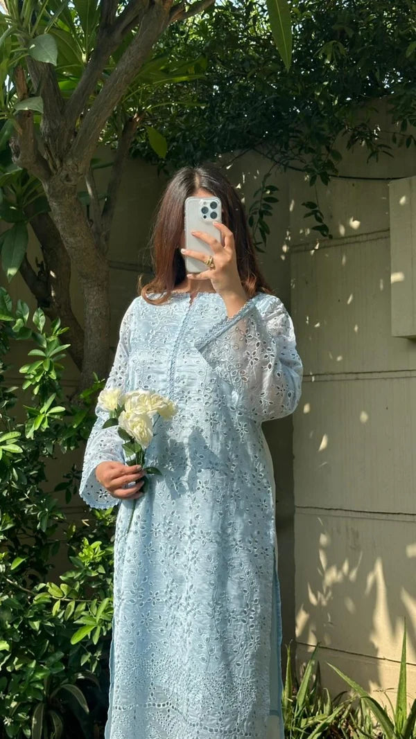 Embroidered Powder Blue Kurti
