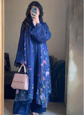 Midnight Blue Floral Embroidered 3-Piece Lawn Suit with Printed Dupatta