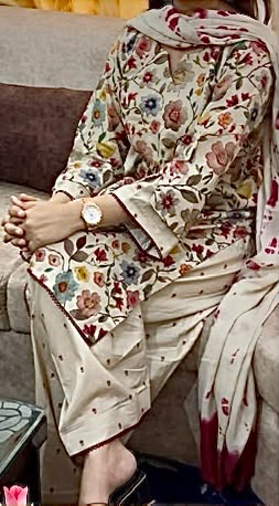 Floral Printed 3-Piece Embroidered Suit