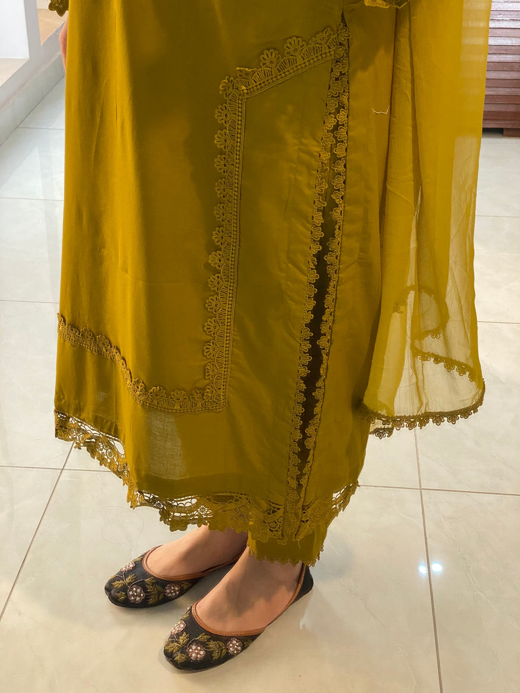 Elegant Mustard Embroidered 3-Piece Suit – Long Kurta with Matching Trouser &amp; Dupatta