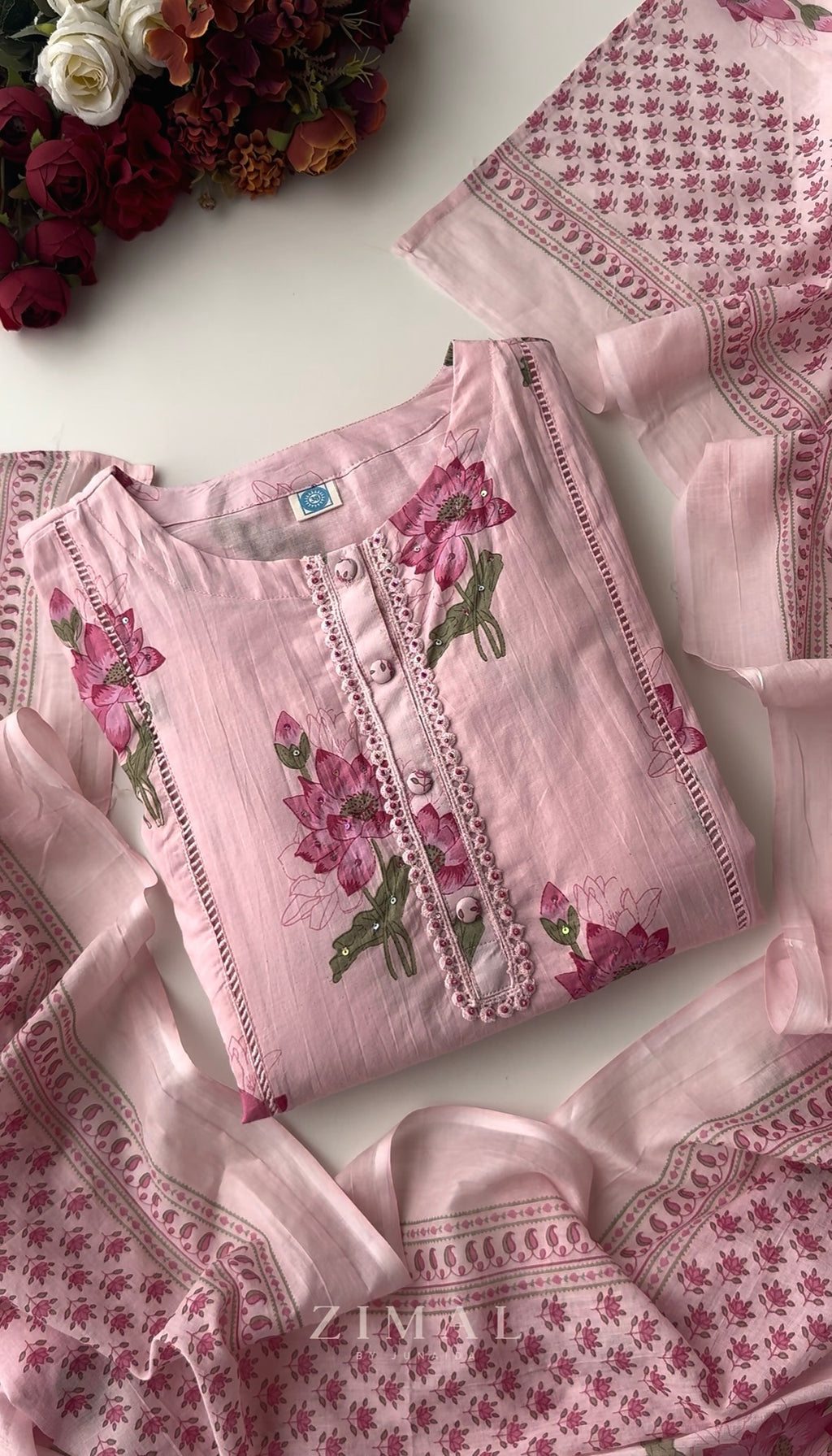 Floral Embroidered Pink 3-Piece Suit