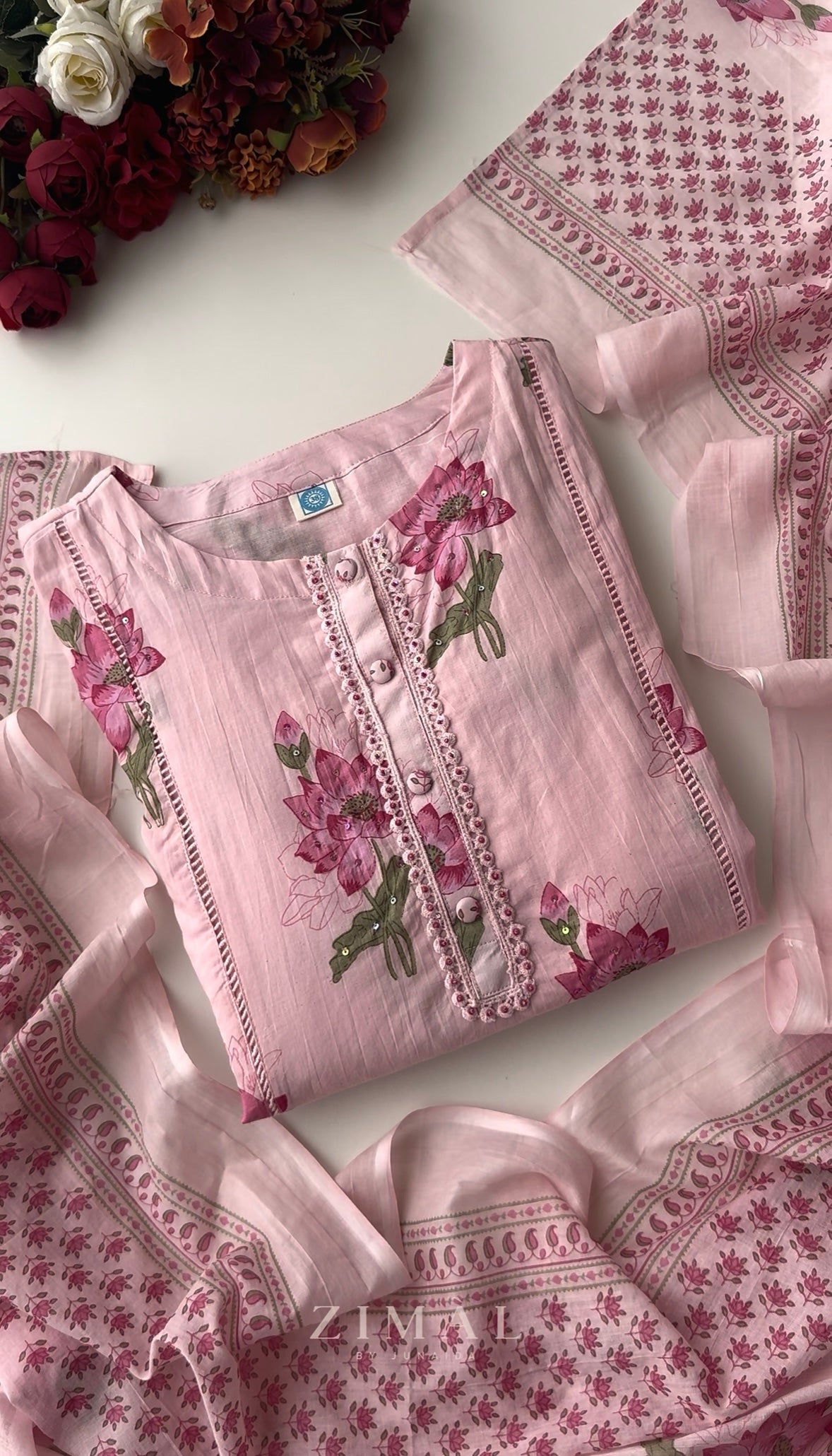 Floral Embroidered Pink 3-Piece Suit