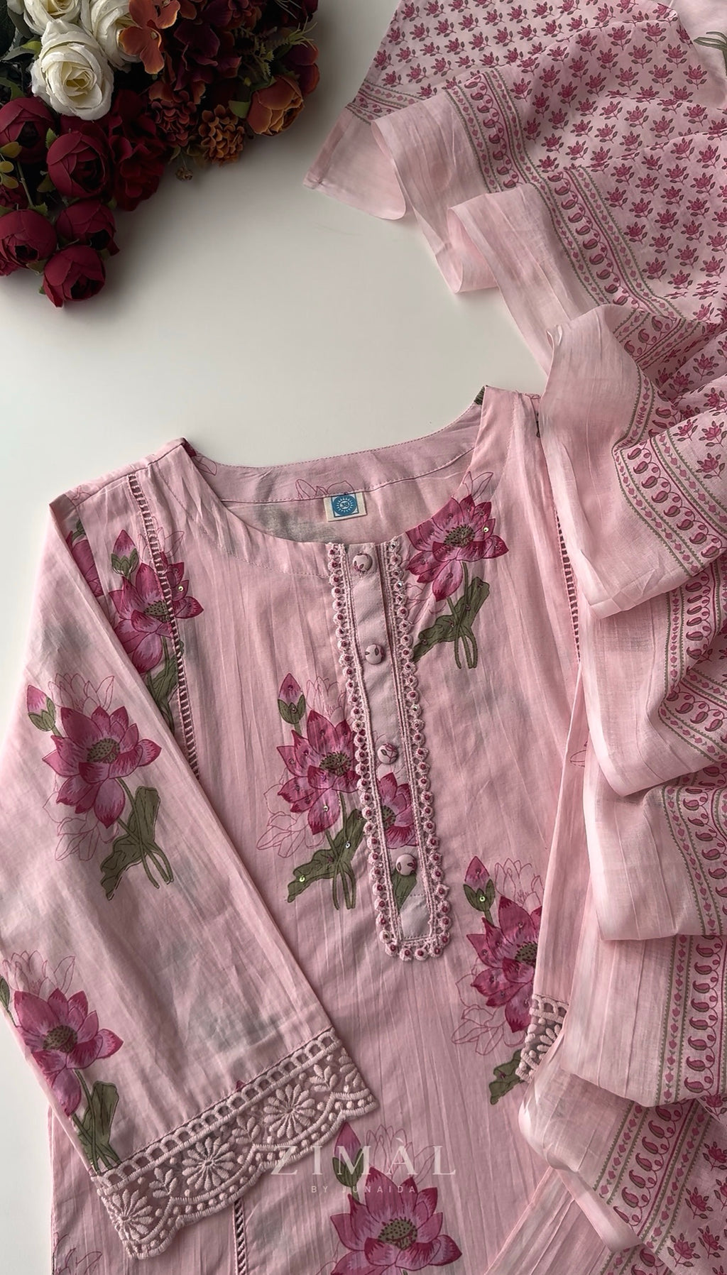 Floral Embroidered Pink 3-Piece Suit