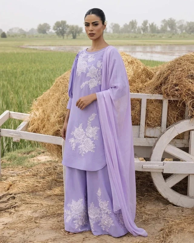 Elegant Lavender Embroidered 3-Piece Suit