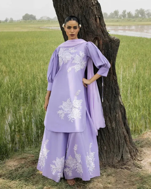 Elegant Lavender Embroidered 3-Piece Suit