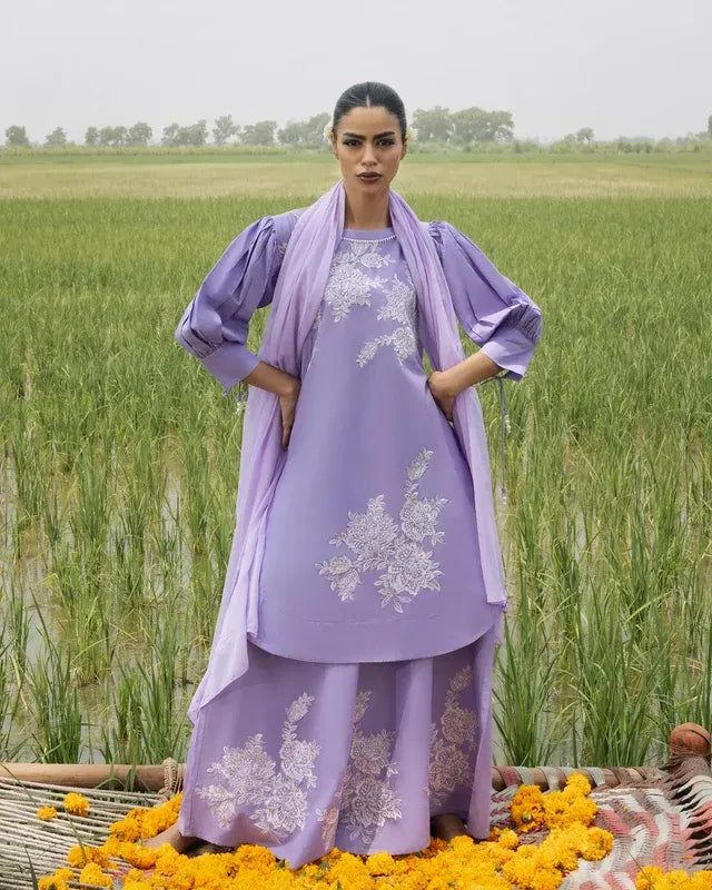 Elegant Lavender Embroidered 3-Piece Suit