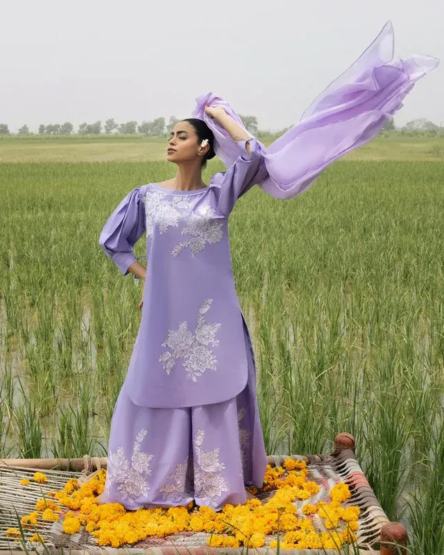 Elegant Lavender Embroidered 3-Piece Suit