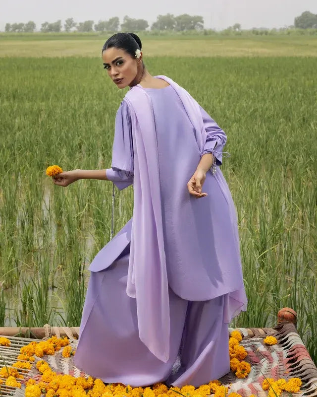 Elegant Lavender Embroidered 3-Piece Suit