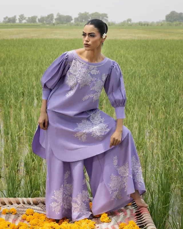 Elegant Lavender Embroidered 3-Piece Suit