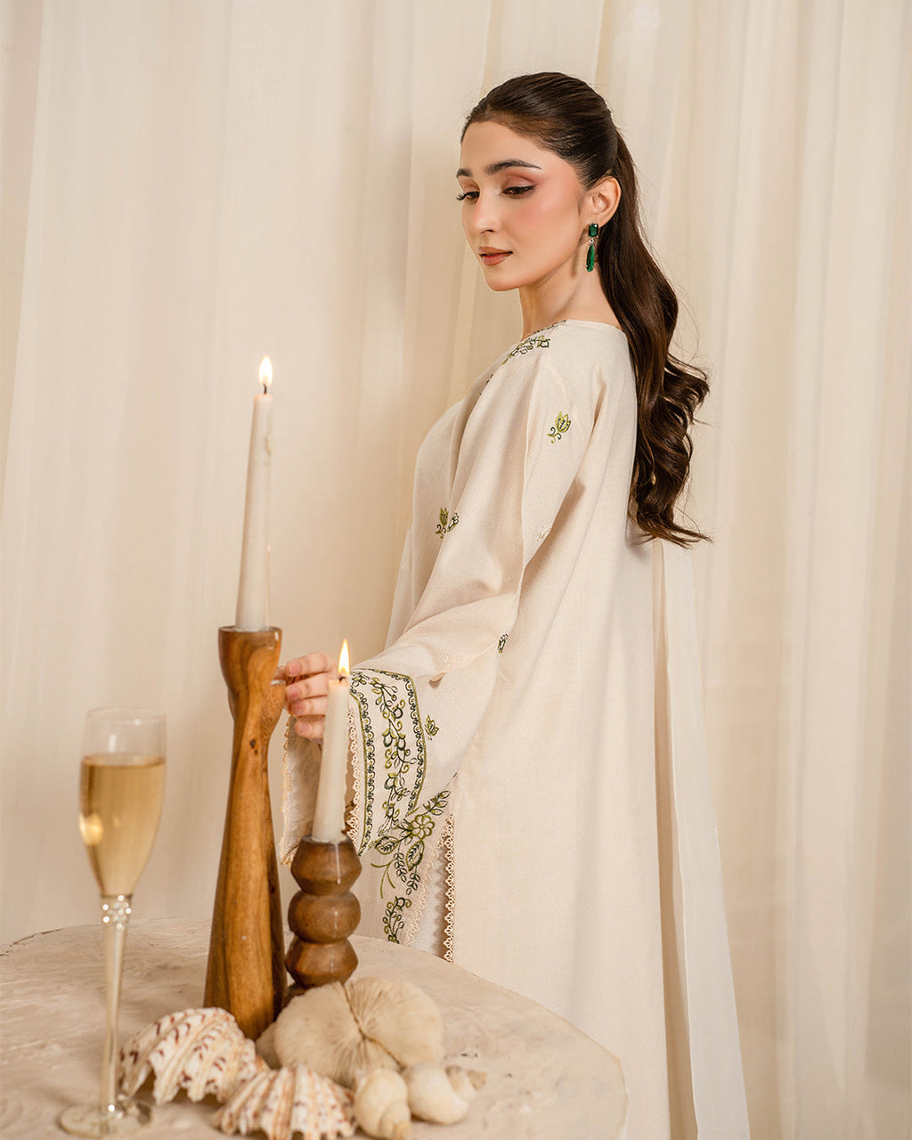 Ivory Embroidered 3-Piece Lawn Suit with Ombre Printed Chiffon Dupatta