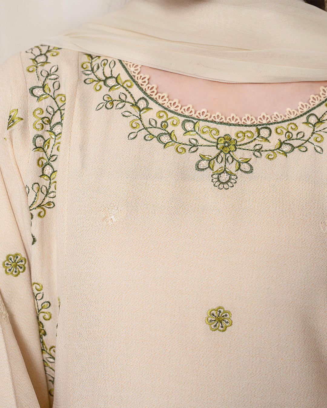 Ivory Embroidered 3-Piece Lawn Suit with Ombre Printed Chiffon Dupatta