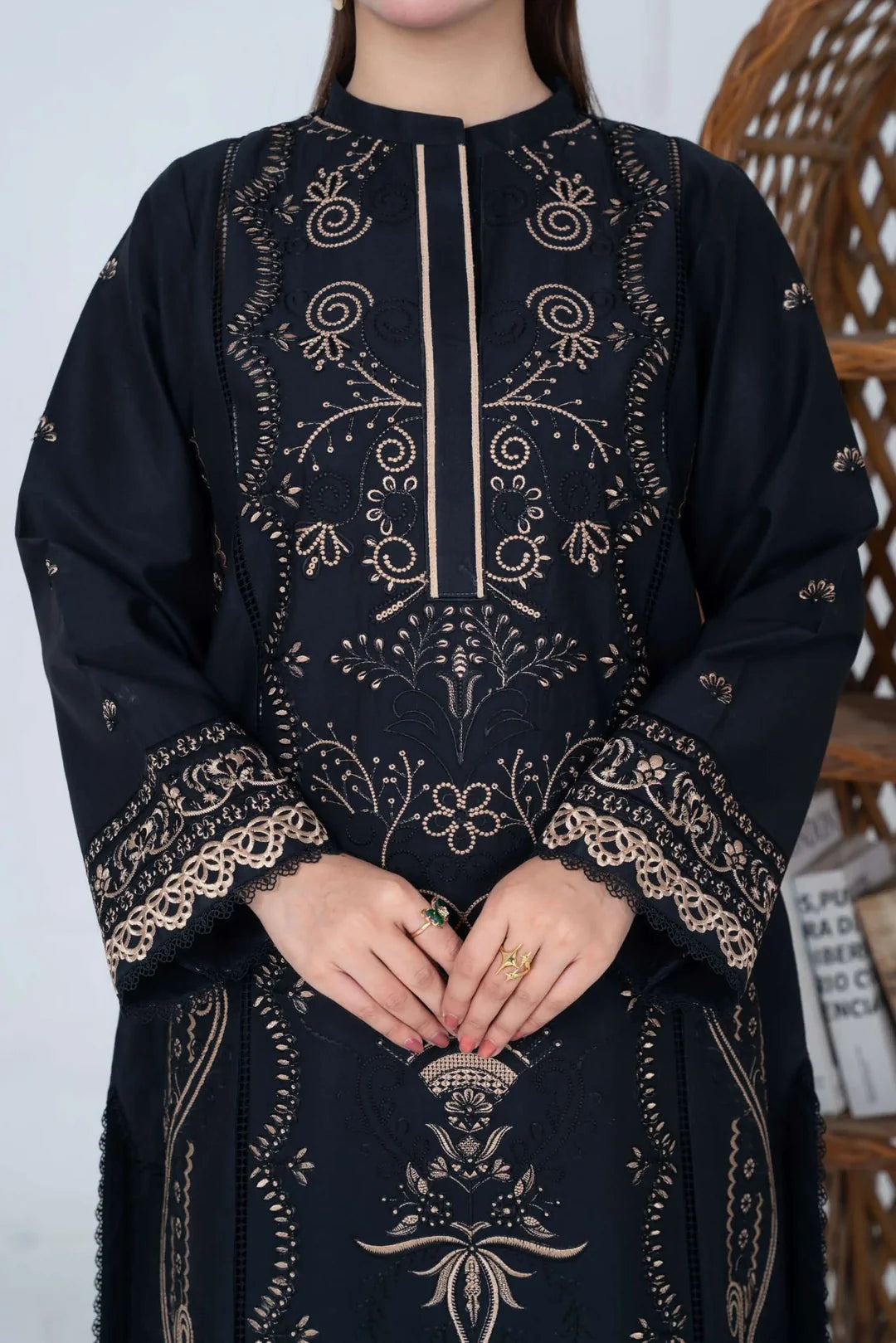 Elegant Black Embroidered Kurta with Intricate Border Detailing