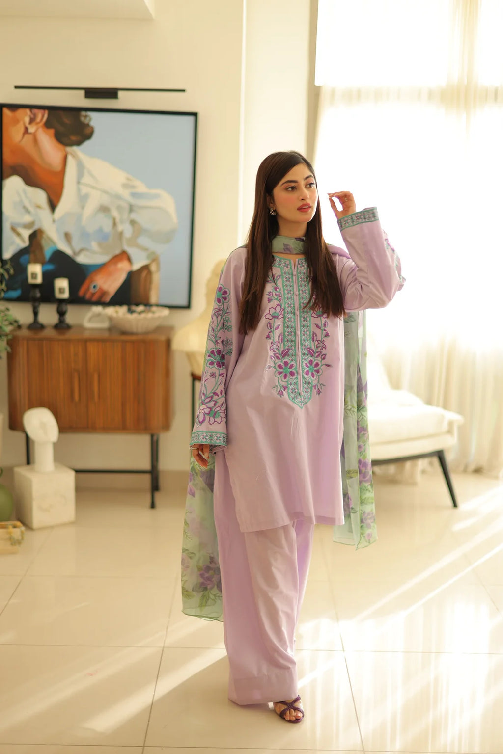 Lavender Bloom Embroidered 3-Piece Suit