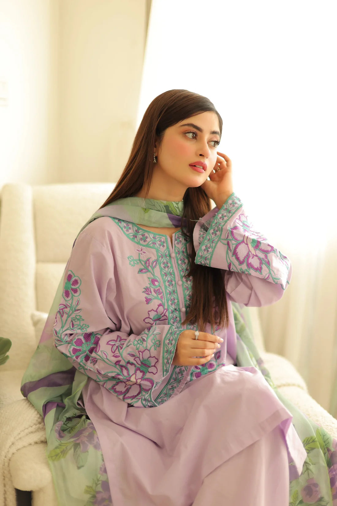 Lavender Bloom Embroidered 3-Piece Suit