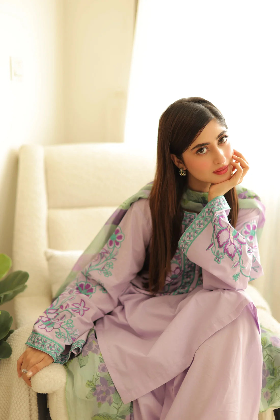 Lavender Bloom Embroidered 3-Piece Suit