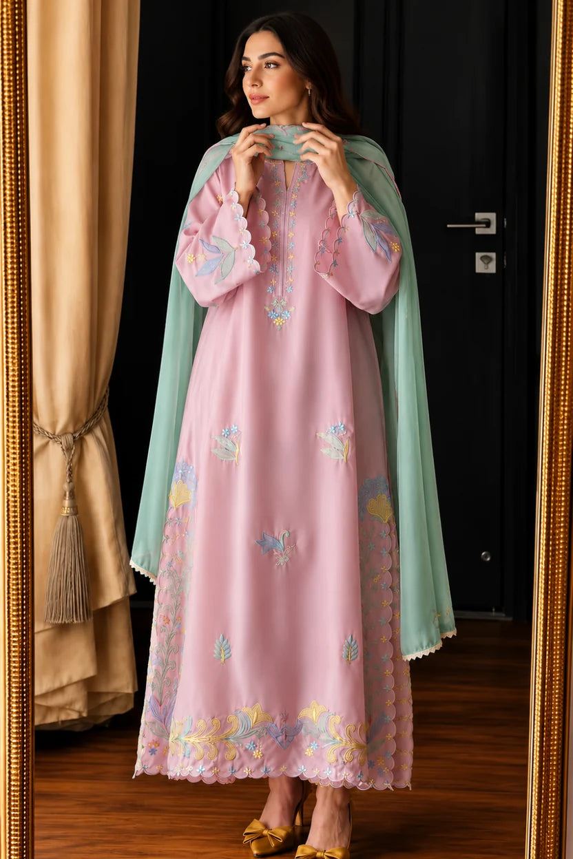 Pastel Pink Embroidered 3-Piece Lawn Suit
